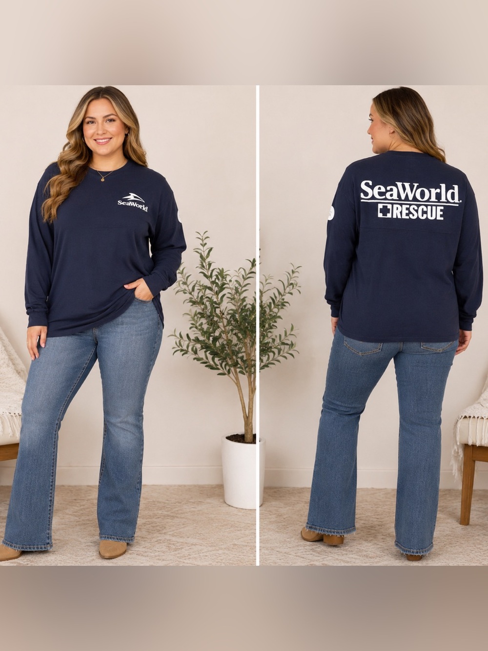 SeaWorld Rescue Spirit Jersey Navy Long Sleeve Shirt XXL Made USA 100% Cotton